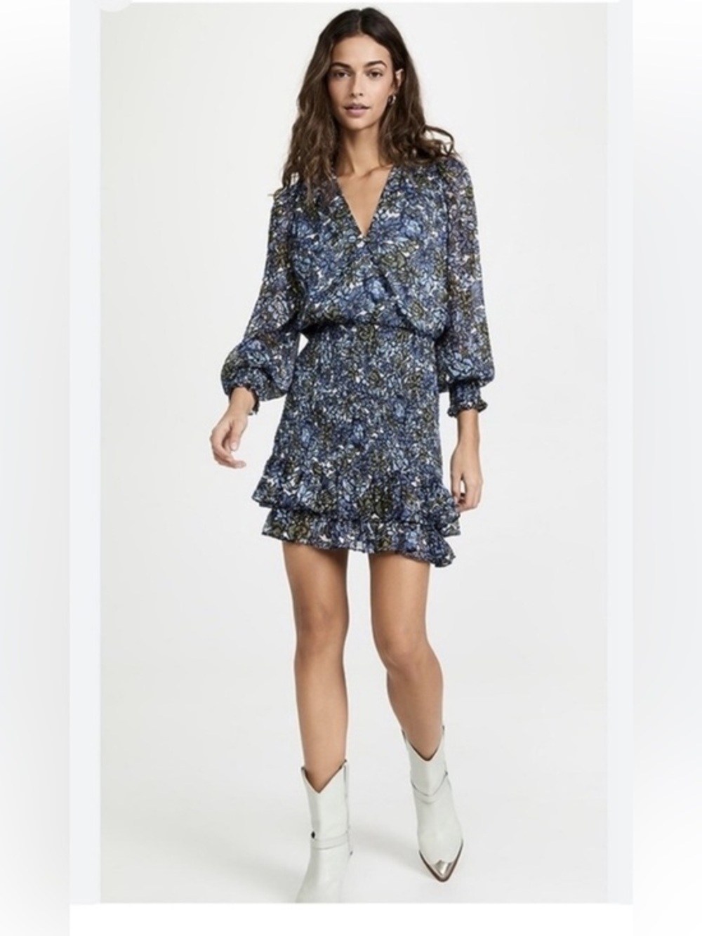 Veronica Beard Saera Blue Floral Smocked Dress- 2